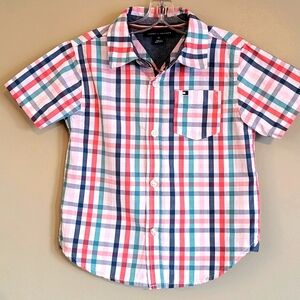 Tommy Hilfiger plaid cotton short sleeve button down shirt